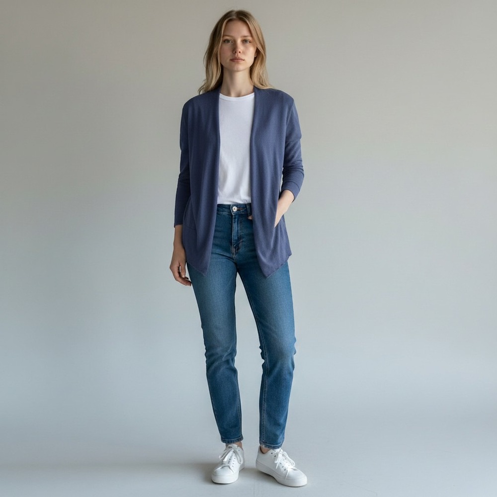 Nic & Zoe Womens Blue Open Front Knit Cardigan Sweater XS Long Sleeve Draped